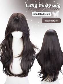 这款28英寸长的合成假发，拥有自然波浪卷发造型，颜色为迷人的黑色。它采用刘海设计，并使用耐热纤维制成，确保经久耐用。这款假发非常适合日常佩戴，能够打造自然逼真的效果。 - 黑色 - 查看 1