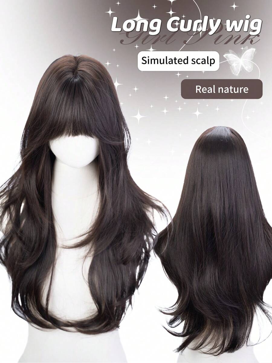 这款28英寸长的合成假发，拥有自然波浪卷发造型，颜色为迷人的黑色。它采用刘海设计，并使用耐热纤维制成，确保经久耐用。这款假发非常适合日常佩戴，能够打造自然逼真的效果。 - 黑色 - 查看 1