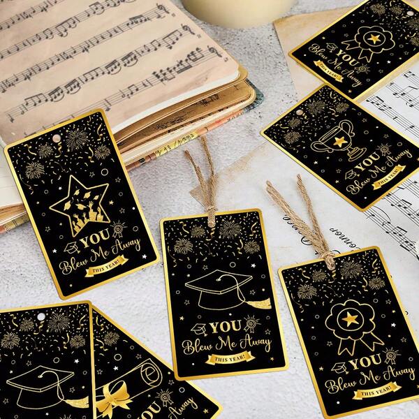 50 piezas "Tú me dejaste sin aliento" Etiquetas de regalo para fiesta de graduación con cuerda de cáñamo, etiquetas colgantes de papel negro y dorado con felicitaciones para graduado para envolver regalos y decoración de fiesta, suministros para fiesta de graduación