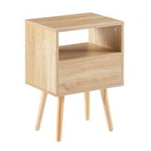 Rattan Side Table With Drawer And Solid Wood Legs, Modern Bedside Table, Side Table For Living Room, Bedroom, Natural Wood Look - H55/W40/D30 Cm - Khaki - View 8