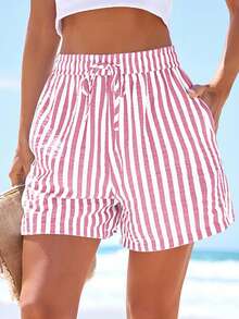 Women's Boxer Shorts Summer Dopamine Casual Home Sleeping Plaid Pj Button Front Y2K Plaid Pajama Shorts - 粉紅色條紋 - 查看 4