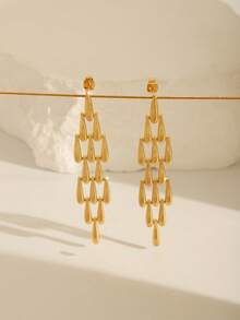 1 paire de boucles d'oreilles goutte d'eau corail plaquées or 18 carats en acier inoxydable, convenant pour le port quotidien, les fêtes, les mariages, les vacances. Un cadeau de bijoux. - Doré - Voir 8