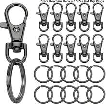 30pcs Metal Swivel Hooks With Key Rings Set, 15pcs Lobster Clasps And 15pcs Flat Key Rings - For Making Keychains, Lanyards, Bags, Dog Leashes, DIY Crafts And Gift Accessories - Center Button Flat Circle - View 12