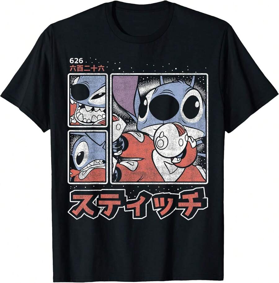 LILOS & STITCHS 626 Stitch Day Kanji Panels T-Shirt Boys Tshirt,Boys Clothes,Girls Clothes,Girls Tops,Tops For Women,Mens Tshirts,Men Clothes,Tops For Going Out,Summer Tops,Graphic Tee,Holiday Outfits For Women,Summer Holiday Outfits - Black - View 1