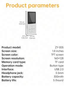 1个1.8英寸屏幕8GB内存卡便携式运动音乐播放器 - 白色 - 查看 9