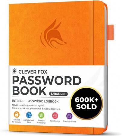 Clever Fox Password Book With Alphabetical Tabs. Internet Address Organizer Logbook. Large Password Keeper For Website Logins (Yellow)
