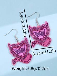 一对时尚创意趣味独特精致可爱卡通爱心锁链恶魔标语亚克力吊坠耳环，适合女性日常穿搭、节日和派对场合。 - 彩色 - 查看 5