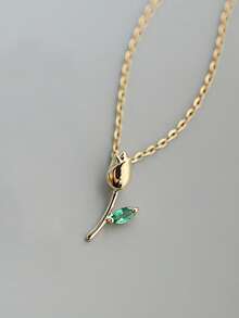 1pc S925 Sterling Silver Zirconia Inlaid Tulip Pendant Necklace, Sweet & Cute Rose Flower Minimalist Delicate Clavicle Chain, Suitable For Girls, Students For Daily Wear - Tulip - View 5