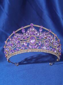 1件奢华优雅水晶水钻皇冠发饰，新娘婚礼头饰 - 彩色 - 查看 8