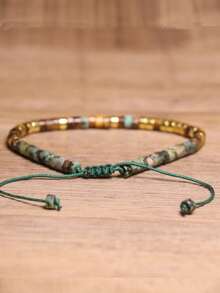 gxtbw 摩尔斯电码绿松石串珠手链 天然宝石 励志可调节男女通用波西米亚极简主义疗愈瑜伽冥想饰品 - 手鍊 - 查看 7