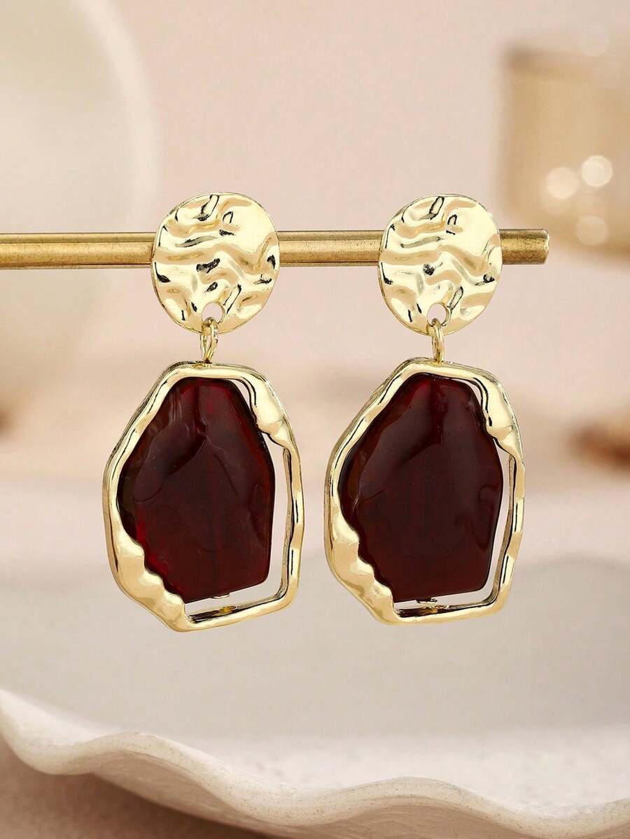 1 Pair Bohemian Luxury Resin Minimalist Classic Versatile Earrings - Burgundy - View 1