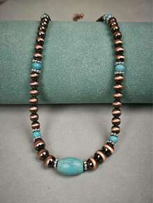Vintage Turquoise Necklace, Antique Silver Tone Jewelry For Women - Multicolor - View 7