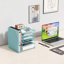Gianotter Organizador de papel de 6 niveles con revistero azul metal 11.8 x 11.8 x 12.38 pulgadas para oficina en casa y accesorios de computadora - Azul - Ver 4