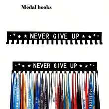1pc Sports Medal Display Rack, Metal Wall Mounted, Holds Up To 60 Medals, Black, Multi-Function Hooks - Black - View 4