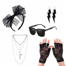 Bộ phụ kiện neon phong cách thập niên 80 5 món dành cho nữ, bao gồm bông tai hình tia sét, vòng cổ, găng tay ren và băng đô, phù hợp cho tiệc theo chủ đề thập niên 80, trang trí lễ hội âm nhạc hộp đêm, làm quà tặng hoặc mặc trong dạ hội. - nhiều màu - Xem 1