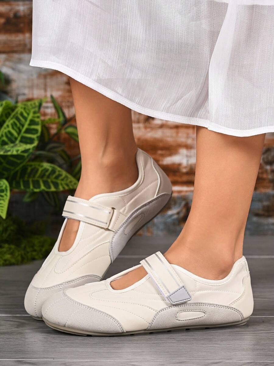 1双女士时尚简约轻便舒适可爱芭蕾舞鞋，2026新款百搭通勤休闲法式镂空防滑平底玛丽珍鞋 - 米色 - 查看 1