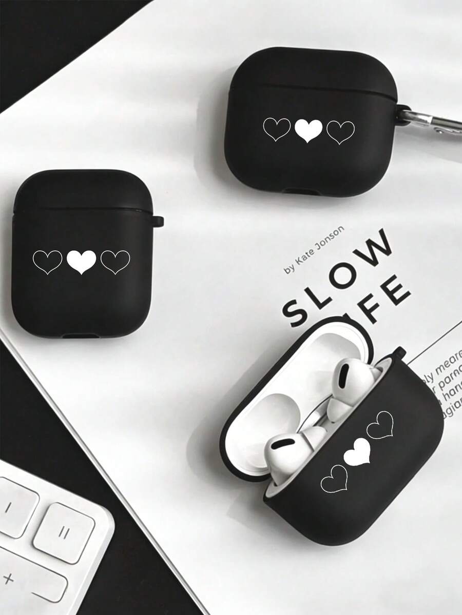 1个极简心形耳机保护套,兼容苹果Pro 2、Pro 3、1/2,哑光表面 - 黑色 - 查看 1