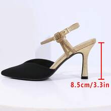 女士尖头高跟凉鞋，夏季细高跟凉鞋，金色水钻凉鞋，哑光绒面高跟鞋，水钻踝带凉鞋，金属装饰细高跟鞋，派对晚宴高跟鞋，优雅奢华女鞋，透明细高跟凉鞋，闪亮水钻鞋，时尚晚礼服鞋，优雅派对通勤高跟鞋，奢华聚酯纤维（PET）搭扣，简约风格，度假风，奢华风，春夏秋冬派对必备 - 黑色 - 查看 6