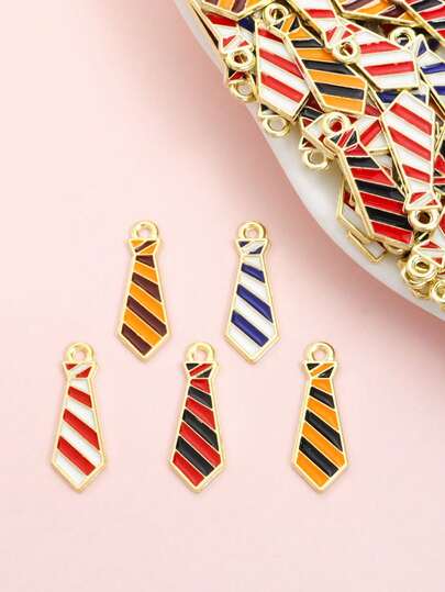 10pcs Graduation Season College Style Color-Blocked Stripes Tie Drip Oil Alloy Charms, Unisex Creative Fashion Necklace Keychain Brooch Clothing Decorations DIY Cute Mini Small Tie Pendants
