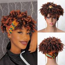 2-In-1 African Fluffy Curly Wig With Bangs, Black/Brown/Golden, Women Synthetic Half Head Wig - Multicolor - View 13