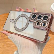 适用于三星 Galaxy A17 A56 A36 A26 A16 A55 A35 A25 A15 A34 A54 A14 A05S 的奢华水钻边框手机壳，适用于 S25 24 23 S22 Ultra S24FE S25Edge 的时尚磁吸软壳，镶嵌式优雅手机配件，时尚情侣款，国际版，非国内版 - 粉色 - 查看 4