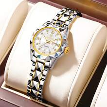 奢华女士金表礼品，不锈钢材质，外观精致，纤薄表带，银色紧凑型不锈钢表盘，镶钻刻度，夜光日期显示，50米防水，日本石英机芯，生日礼物，送给妈妈、妻子、朋友、爱人的礼物，纪念品，返校必备 - 白色 - 查看 9