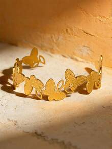 MONALLY Luxuriöser, eleganter, verstellbarer offener Armreif mit Schmetterling-Manschette aus Edelstahl für Frauen, Streetwear-Schmuck, Boho-Design, wasserdichtes Accessoire für den täglichen Gebrauch - offenes Armband - Übersicht 7