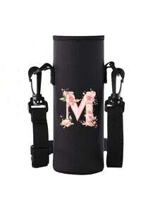 字母印花保温水瓶/水杯套，粉色玫瑰字母 A-Z 图案，可调节肩带 - 防滑套，适用于 1500ml 水瓶，适合健身、旅行，保温氯丁橡胶材质，适用于不锈钢、玻璃和塑料水瓶。 - 彩色 - 查看 16