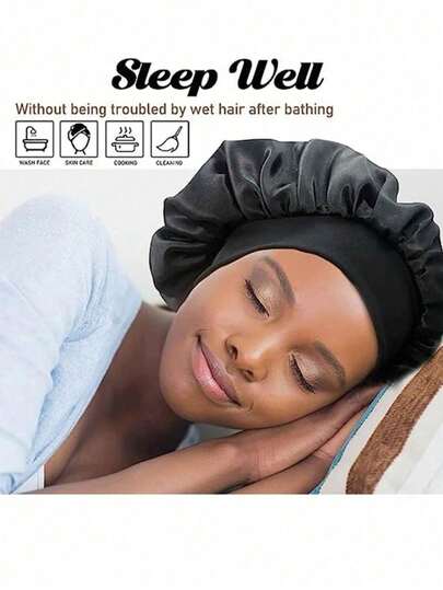 1/3pcs Silk Bonnet For Sleeping, Satin Hair Bonnets, Soft Elastic Band Silk Sleep Cap, Silk Hair Wrap For Curly Hair (Black Gold),Summer,Beach,Hat