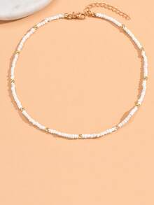 1pc Women's Fashion Versatile Minimalist Rice Bead Circle Necklace, Luxury Niche Choker Clavicle Chain Necklace - Multicolor - View 6