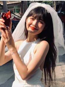 1pc Minimalist Retro Bridal Veil, Engagement Photo Prop Tulle Veil - Multicolor - View 1