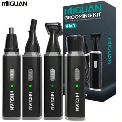 Recortador eléctrico 4 en 1 para hombres - Kit de aseo profesional recargable por USB. Cuchillas desmontables para reemplazo. Recortador de vello corporal portátil para barba, patillas, cejas, orejas y nariz. Batería de litio de 500mAh, ideal para el hogar y los viajes. Gran regalo para él.