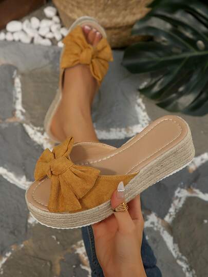 1 Đôi sandal đế xuồng màu trơn, thích hợp cho tiệc tùng, đám cưới, đi biển, kỳ nghỉ, có nơ lớn dành cho nữ, phù hợp cho hoạt động ngoài trời, ở nhà, văn phòng, tiệc tùng, trường học, kỳ nghỉ, bãi biển, mùa hè.