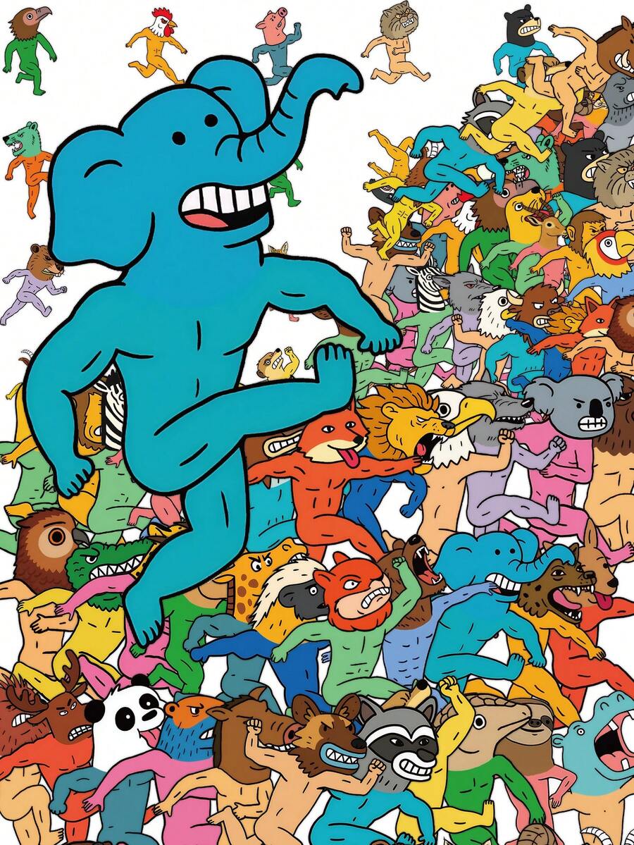 50 Pcs Funny Monster Animal Stickers Set, Elephant Panda Crocodile With Human Muscles, Waterproof For Laptop, Phone Case, Scrapbooking, Journals, Water Bottle & Hipster Style, Stationery Supplies - Animal Monster - View 1