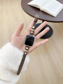 1条女士时尚优雅星形装饰真皮表带，兼容 38mm、40mm、41mm、42mm、44mm、45mm、46mm、49mm，兼容 Series Ultra、S10、9/8/7/6/5/4/3/2/1、SE，适合万圣节佩戴 - gris brown - 查看 5
