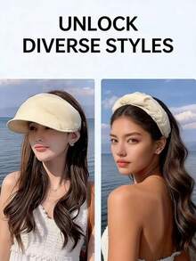 1顶女士可折叠网眼遮阳帽，夏季新款透气防紫外线宽檐帽 - 彩色 - 查看 1