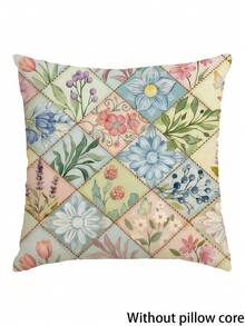 Bộ 1/2/4 vỏ gối trang trí họa tiết hoa kẻ caro nhiều màu sắc mùa xuân & hè, phong cách đồng quê, thích hợp trang trí gối tựa lưng ngoài trời cho kỳ nghỉ (Không bao gồm ruột gối) - Màu xanh chanh - Xem 2