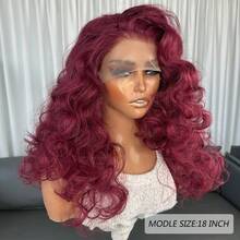 13x4 Kanekalon Futura Burgundy Lace Front Wig, Heat Resistant Synthetic Hair, 18 Inch Long Wavy No Glue Half Hand-Tied Natural Hairline Pre-Plucked, 150% Density, Fashionable For Women & Girls, Party, Vacation, Makeup, Daily Wear - Burgundy - View 6