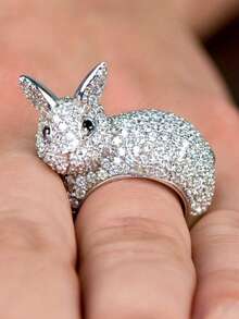 1PC Fashionable Cute Sparkling Zirconia Rabbit Open Band Ring, Luxurious Elegant Women's Party Banquet Ring, Wedding Jewelry - Open Ring - View 1
