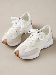 Women's White Casual Sneakers, Low-Top, Lightweight, Non-Slip, Wear-Resistant, Low Heel, Round Toe, Breathable, Lace-Up, Suitable For Outdoor Sports, Spring/Autumn - 白色 - 查看 6