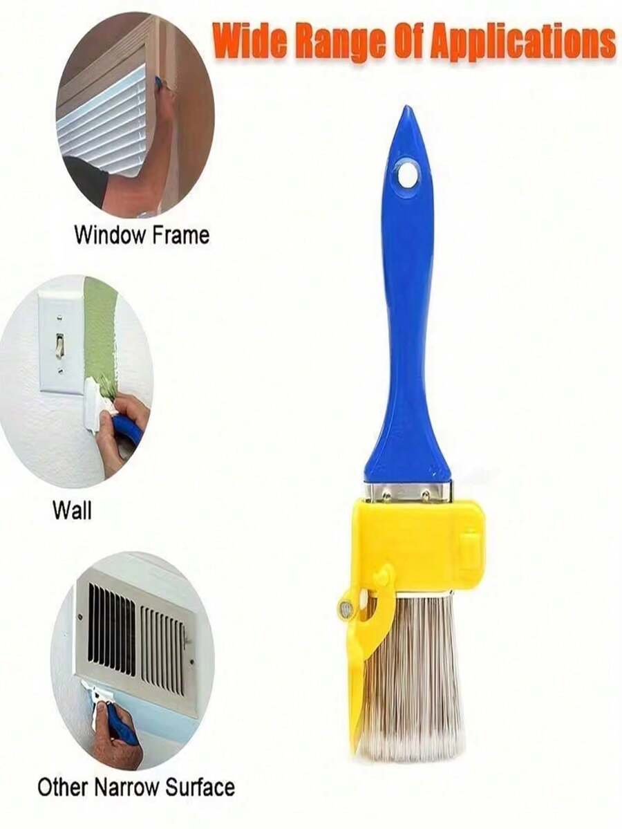 1pc Multi-Function Edging Brush Set, Manual Painting Tool, Plastic Handheld Clear Cutting Brush With Wooden Handle, Suitable For Decorating Walls, Ceilings, Window Frames And Narrow Surfaces