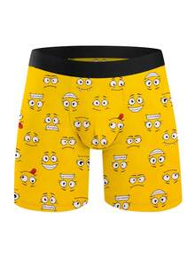 1 chiếc quần boxer màu vàng in hình biểu cảm ngộ nghĩnh, họa tiết hoạt hình dễ thương, đồ lót nam cá nhân hóa, mặc hàng ngày thoải mái. - màu đen - Xem 6