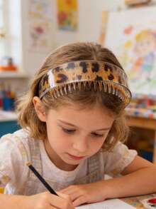 4 piezas Diademas con estampado de leopardo antideslizante, aro para el cabello de corona alta minimalista con dientes, de moda para lavarse la cara - Multicolor - Ver 2