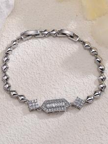 1pc Minimalist Geometric Zirconia Inlaid Bracelet, Luxury Niche Design Versatile Daily Accessory - Bracelet - View 2