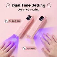 ‌LCD Handheld UV/LED Nail Lamp - Mini Gel Nail Polish Curing Light, Portable Cordless Rechargeable With 180mAh Battery, Hybrid Light, Fast-Curing - Pink - View 3