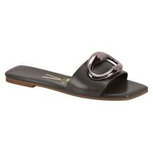 Vizzano Soft Leather Flat Slide Sandals With Modern Charcoal Mettalic Detail - Grey and Charcoal Mettalic - View 1