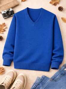 Boys' Junior Sweater, V-Neck Knit Sweater – Basic And Comfortable, Autumn/Winter 2026. - Sky Blue - View 6