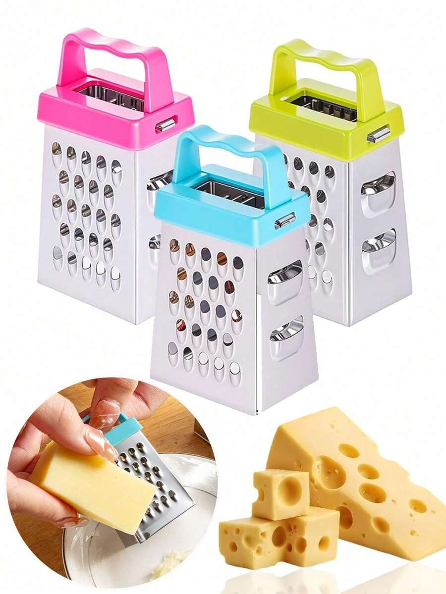 1pc Mini Stainless Steel Cheese Slicer, Mini Garlic Grinder, Mini Cheese Grinder, Stainless Steel Cheese Ginger Vegetable Spice Kitchen Mini Grinder, Stainless Steel Mini Cheese Classifier, Kitchen Slicer Creative Small Box Grinder, Cheese, Potatoes, Pumpkins, Zucchini, Carrots, Lemons And Cucumbers, Ginger, Vegetables, Stainless Steel Four Sided Planer