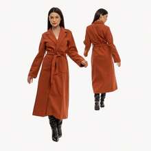 Elegant Double-Pocket Coat HF-SBT-005 - 紅陶 - 查看 3