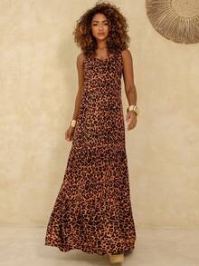 Vestido Longo Estampado Animal Print Feminino com Alça Regulável e Caimento Leve - Marrom - Visão 7